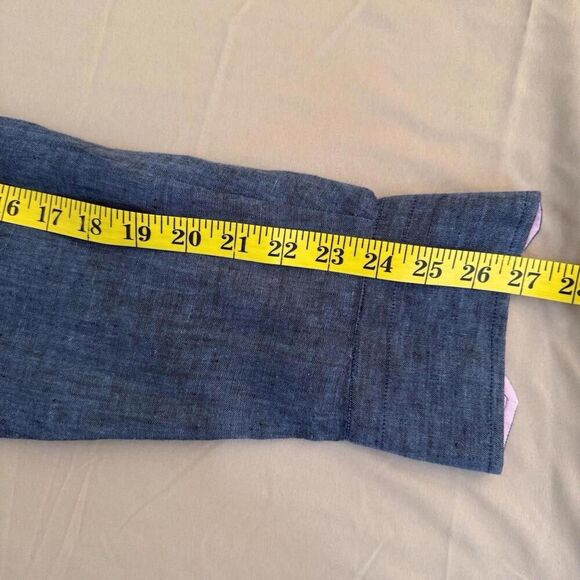 Cotton Colors Men's XXL Linen Button Down Shirt in Navy Blue Linen Made in Italy - Picture 5 of 10